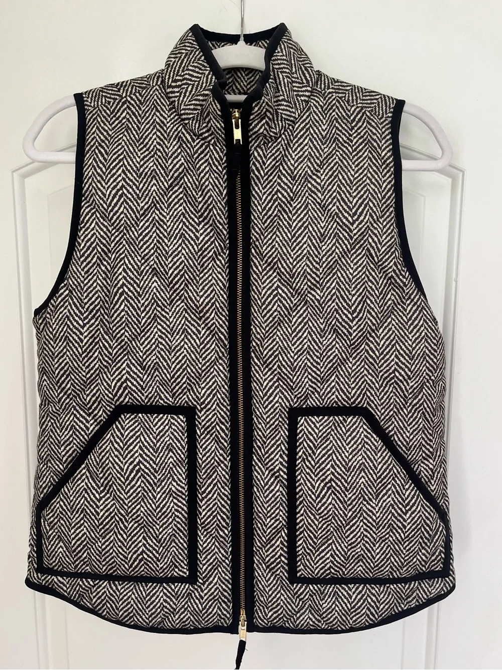 J.Crew Womens Black & White Herringbone Zip Front Vest
